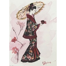 Geisha, Japanese theme, original watercolor, artist Marina Stognieva